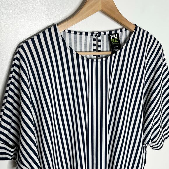 Pure Essence Short Sleeve Top Womens Medium Navy White Stripe Boxy Casual - Picture 3 of 10